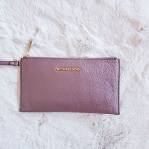 Michael Michael Kors Large Zip Jet Set Wristlet Clutch Pebbled Leather Pink